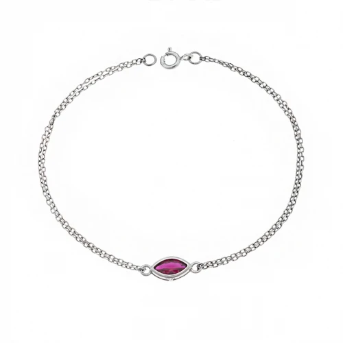 SENZA 925 Ασήμι Βραχιόλι "Φύλλο" με Κόκκινο Ζιργκόν SSR2793-8SR