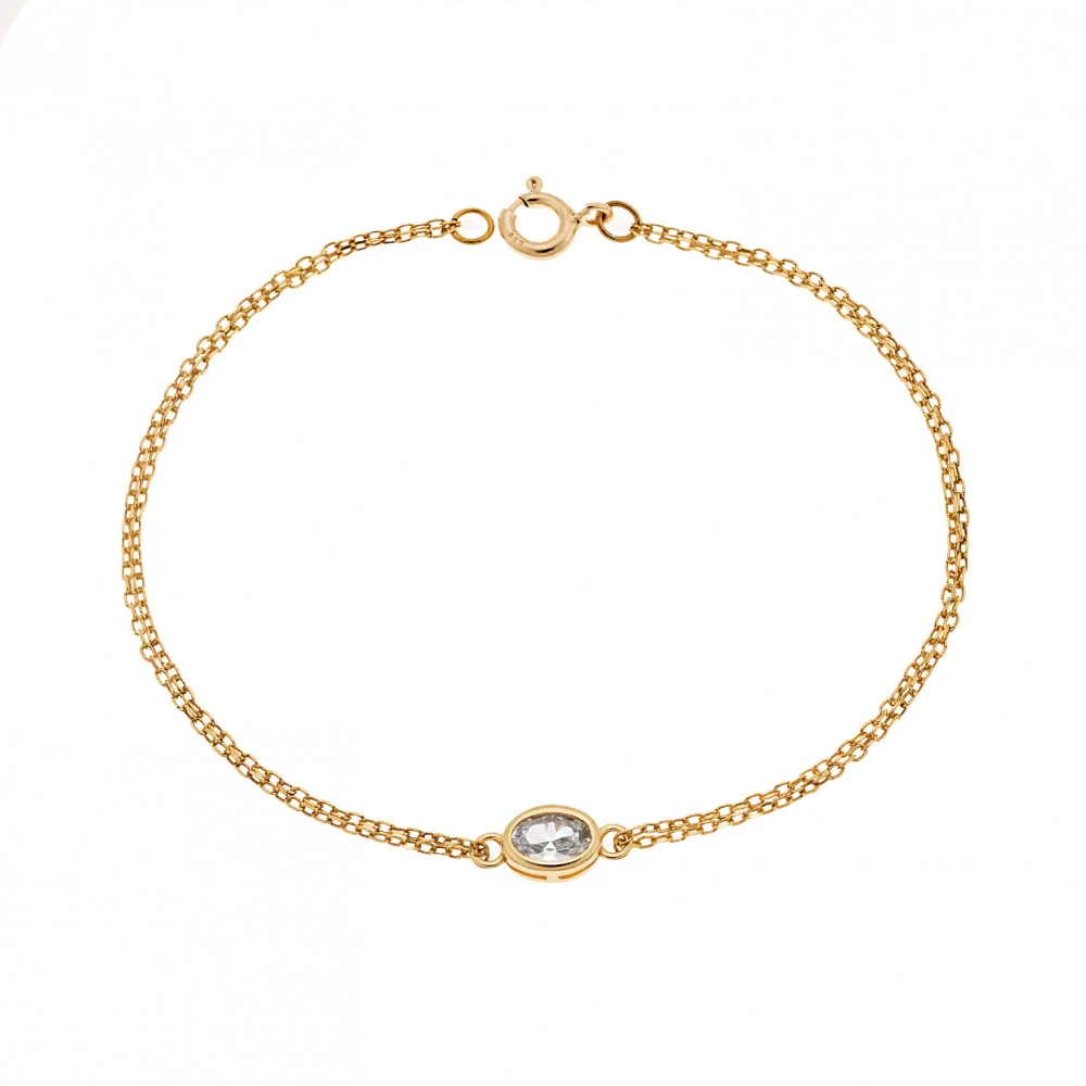 925 Ασήμι, Βραχιόλι, Επιχρυσωμένο, Οβάλ με Λευκό Ζιργκόν SSR2794-1GD