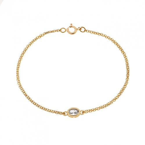 925 Ασήμι, Βραχιόλι, Επιχρυσωμένο, Οβάλ με Λευκό Ζιργκόν SSR2794-1GD