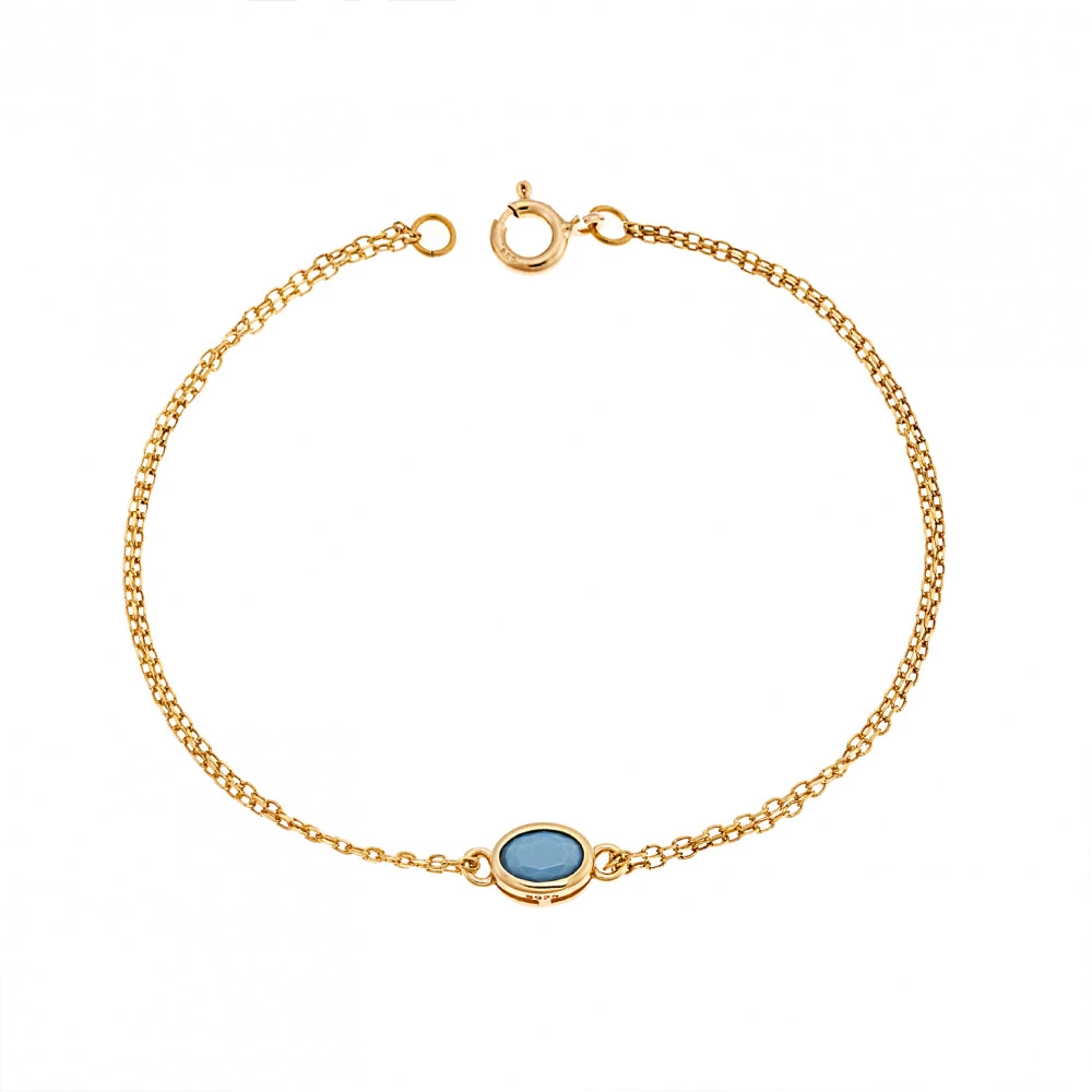 925 Ασήμι, Επιχρυσωμ΄ενο Βραχιόλι, Οβάλ με Τιρκουάζ Ζιργκόν SSR2794-3GD