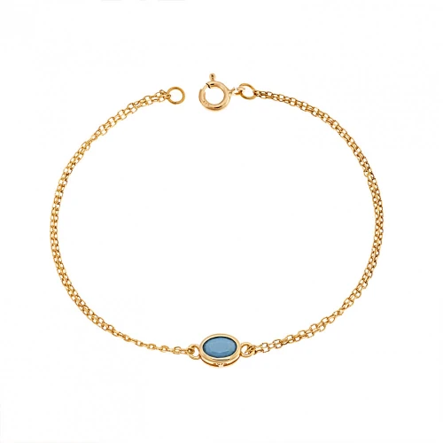 925 Ασήμι, Επιχρυσωμ΄ενο Βραχιόλι, Οβάλ με Τιρκουάζ Ζιργκόν SSR2794-3GD