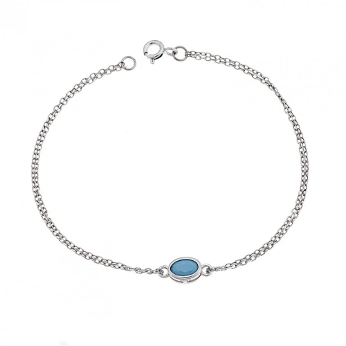 925 Ασήμι, Βραχιόλι, Οβάλ με Τιρκουάζ Ζιργκόν SSR2794-3SR