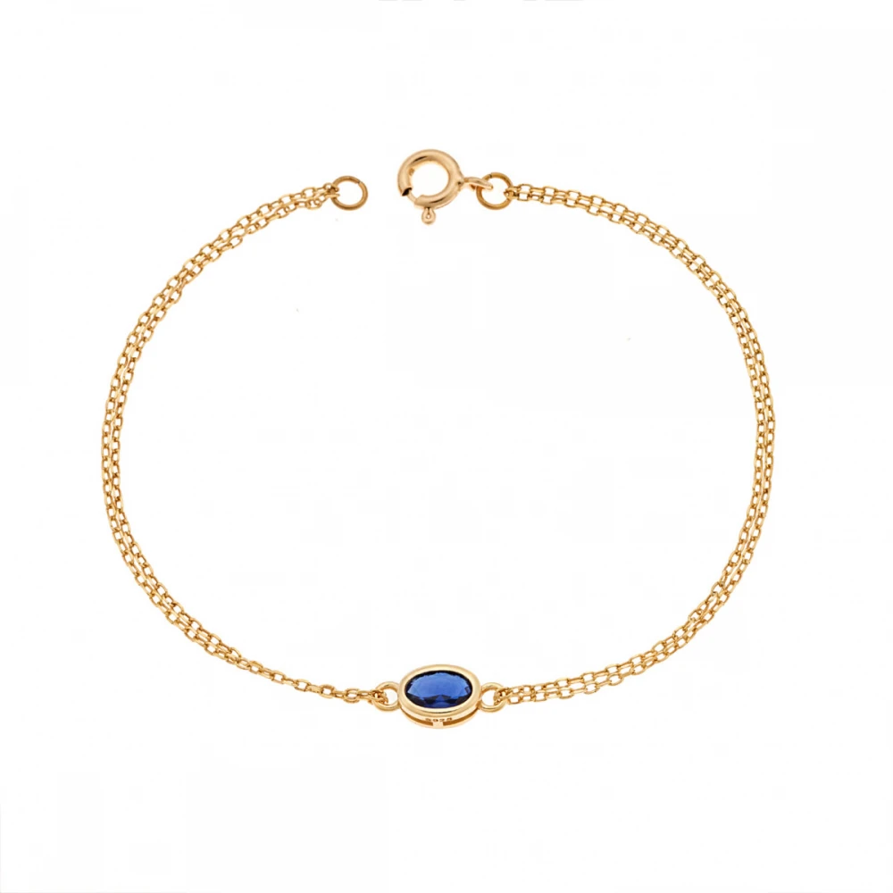 Senza Βραχιόλι Ασήμι 925 Επιχρυσωμένο, Οβάλ με μπλε ζιργκόν SSR2794-5GD