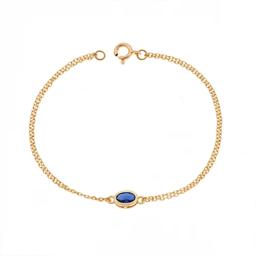 Senza Βραχιόλι Ασήμι 925 Επιχρυσωμένο, Οβάλ με μπλε ζιργκόν SSR2794-5GD