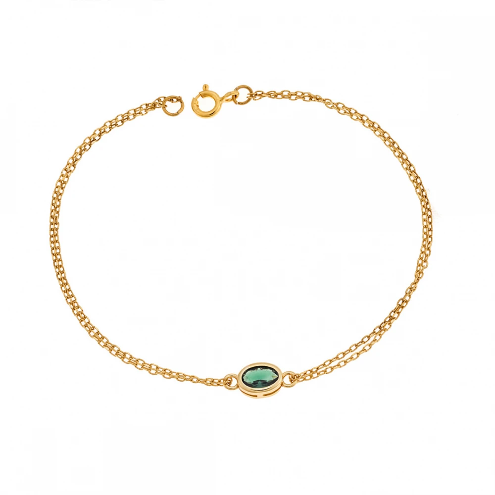 Senza 925 Ασήμι Επιχρυσωμένο, Βραχιόλι με Πράσινο Ζιργκόν SSR2794-6GD