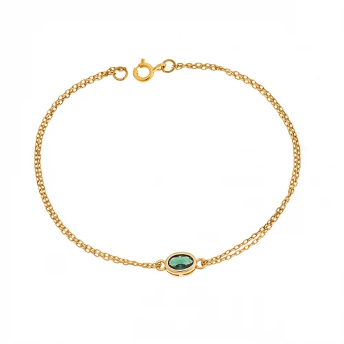 Senza 925 Ασήμι Επιχρυσωμένο, Βραχιόλι με Πράσινο Ζιργκόν SSR2794-6GD