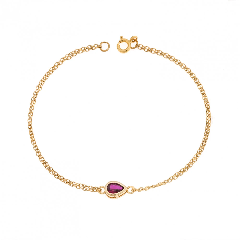 925 Ασήμι Επιχρυσωμένο Βραχιόλι με κόκκινο "Δάκρυ" Ζιργκόν SSR2795-8GD