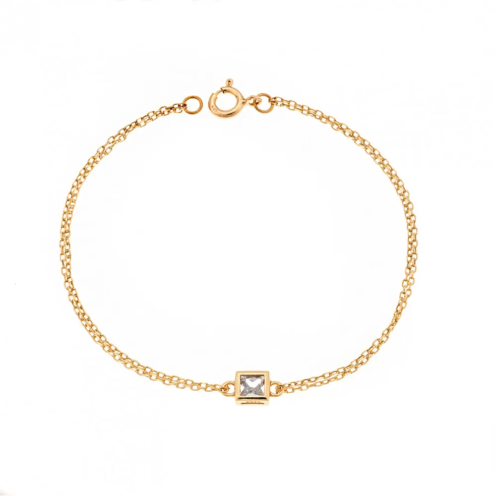 SENZA Βραχιόλι Ασήμι 925 Επιχρυσωμένο, Κύβος με Διαφανές Ζιργκόν SSR2796-1GD