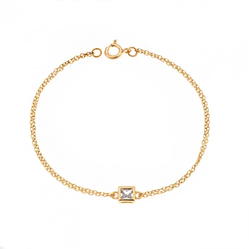 SENZA Βραχιόλι Ασήμι 925 Επιχρυσωμένο, Κύβος με Διαφανές Ζιργκόν SSR2796-1GD