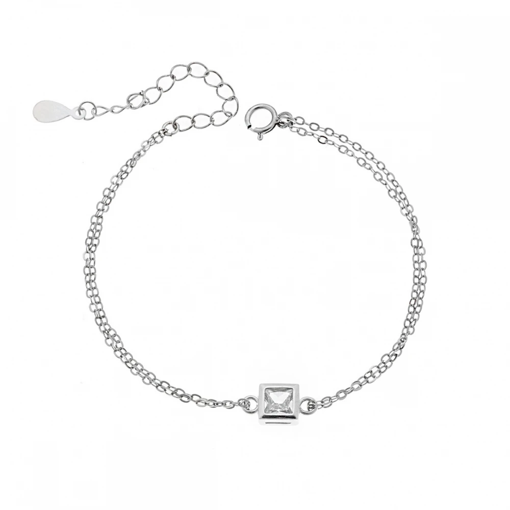 Senza Βραχιόλι Ασήμι 925, Κύβος με Διαφανές ζιργκόν SSR2796-1SR