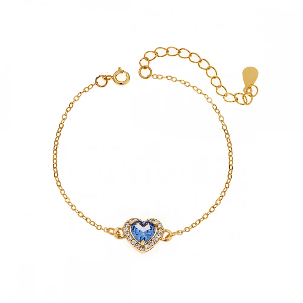 Senza Επιχρυσωμένο Βραχιόλι Ασήμι 925, Καρδιά με Μπλε και Λευκά ζιργκόν SSR2813-4GD