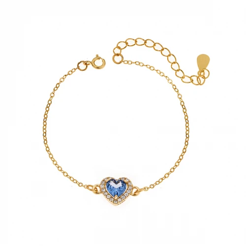 Senza Επιχρυσωμένο Βραχιόλι Ασήμι 925, Καρδιά με Μπλε και Λευκά ζιργκόν SSR2813-4GD