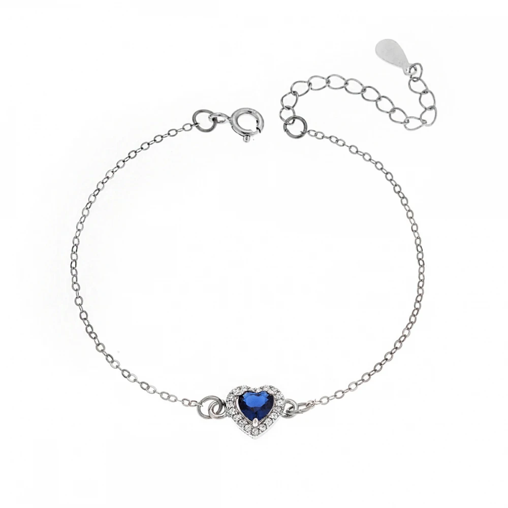 SENZA Βραχιόλι ασήμι 925, "Καρδιά" με Μπλε και Λευκά ζιργκόν SSR2813-5SR
