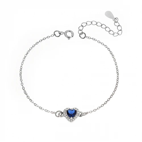 SENZA Βραχιόλι ασήμι 925, "Καρδιά" με Μπλε και Λευκά ζιργκόν SSR2813-5SR