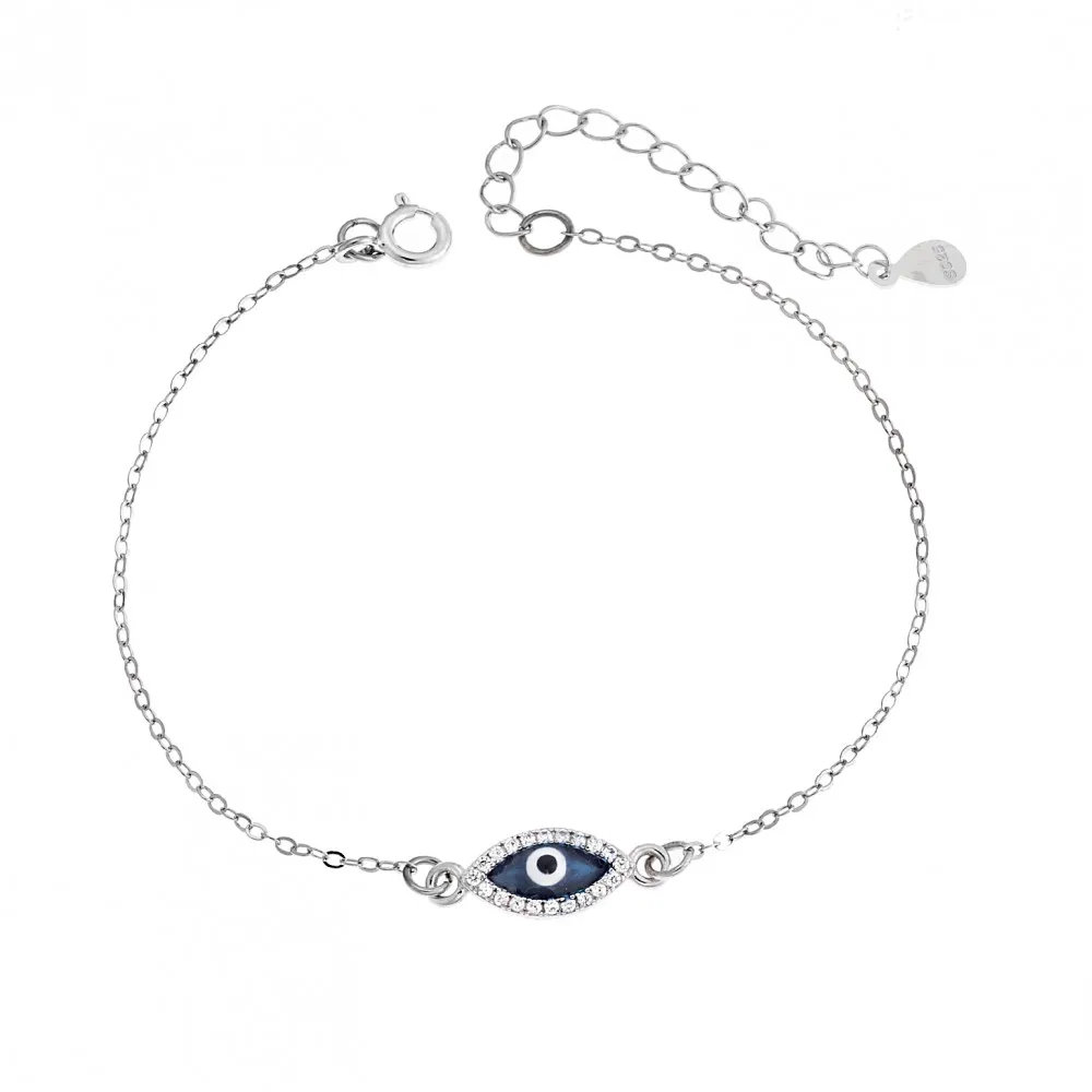 SENZA Βραχιόλι Ασήμι 925, επιπλατινωμένο ματάκι σμάλτο με ζιργκόν SSR2819SRBE