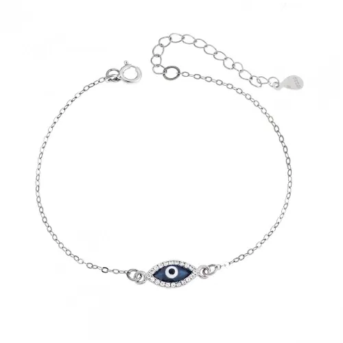 SENZA Βραχιόλι Ασήμι 925, επιπλατινωμένο ματάκι σμάλτο με ζιργκόν SSR2819SRBE