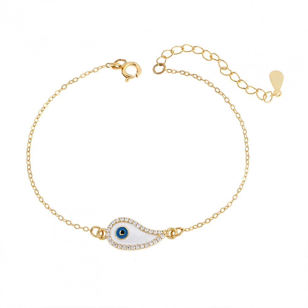 SENZA, Βραχιόλι, Ασήμι 925, επιπλατινωμένο ματάκι λαχούρι με ζιργκόν & σμάλτο SSR2824GD