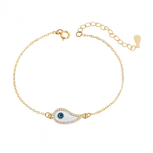 SENZA, Βραχιόλι, Ασήμι 925, επιπλατινωμένο ματάκι λαχούρι με ζιργκόν & σμάλτο SSR2824GD