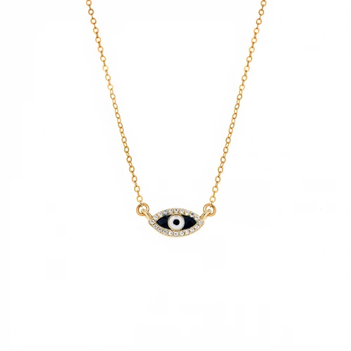 Senza Επιχρυσωμένο Κολιέ, Silver 925, Ματάκι με σμάλτο και Ζιργκόν SSR2838GDBE