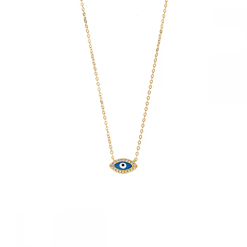 SENZA Κολιέ Ασήμι 925, επιχρυσωμένο Ματάκι με σμάλτο και ζιργκόν SSR2838GDLB