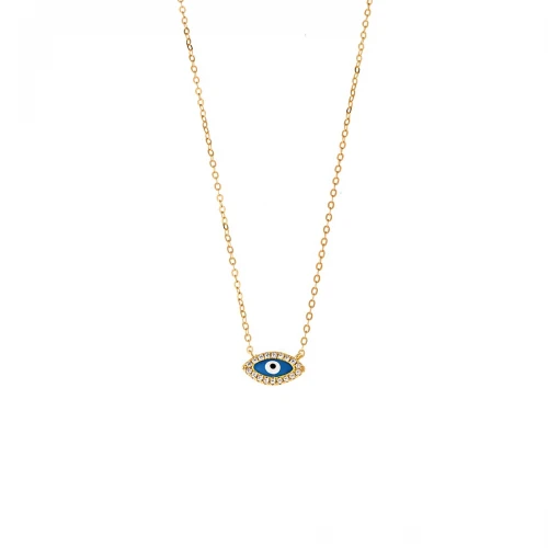 SENZA Κολιέ Ασήμι 925, επιχρυσωμένο Ματάκι με σμάλτο και ζιργκόν SSR2838GDLB