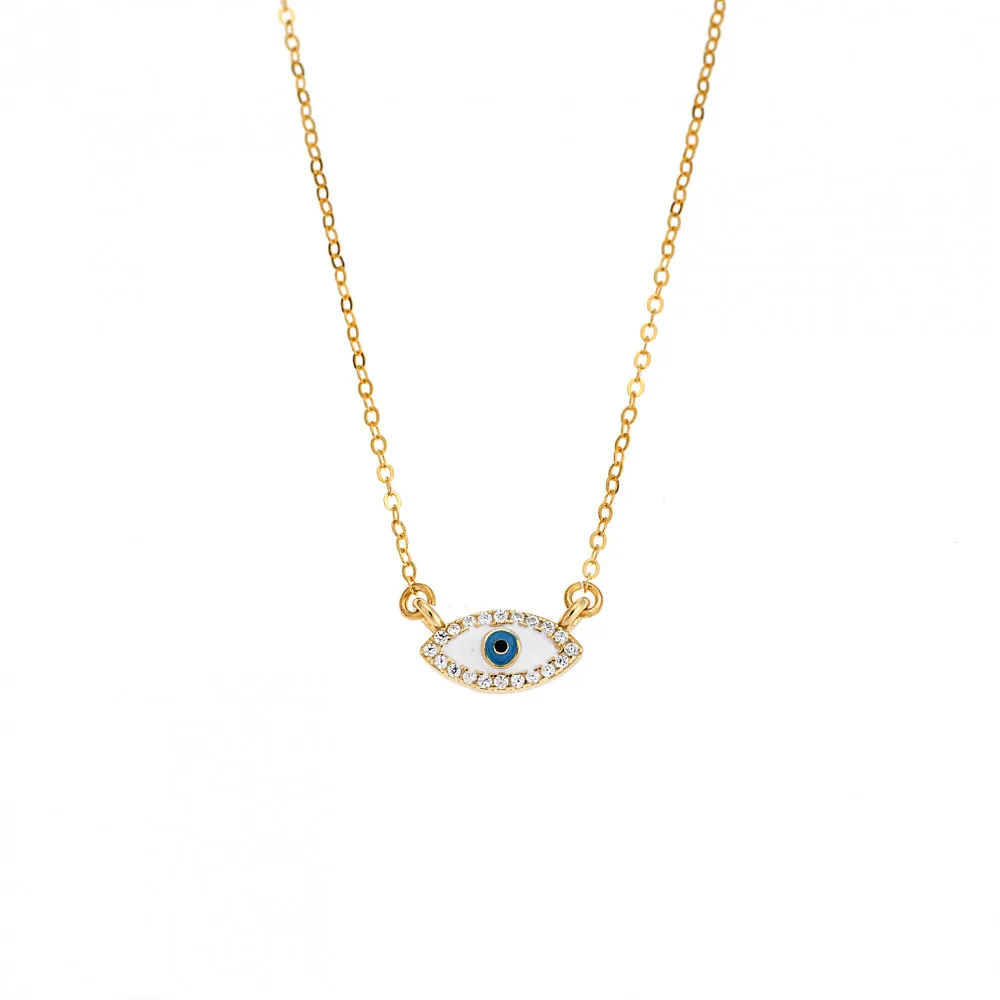 Κολιέ Senza Silver 925, επιχρυσωμένο Ματάκι με σμάλτο και ζιργκόν SSR2838GDWH