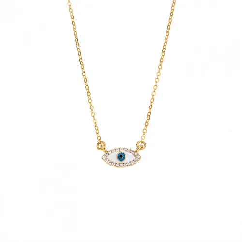 Κολιέ Senza Silver 925, επιχρυσωμένο Ματάκι με σμάλτο και ζιργκόν SSR2838GDWH