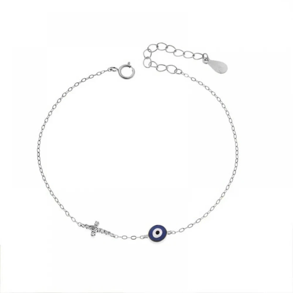 Senza Βραχιόλι Silver 925, με "Ματάκι", Σταυρό και Ζιργκόν SSR3038SBL