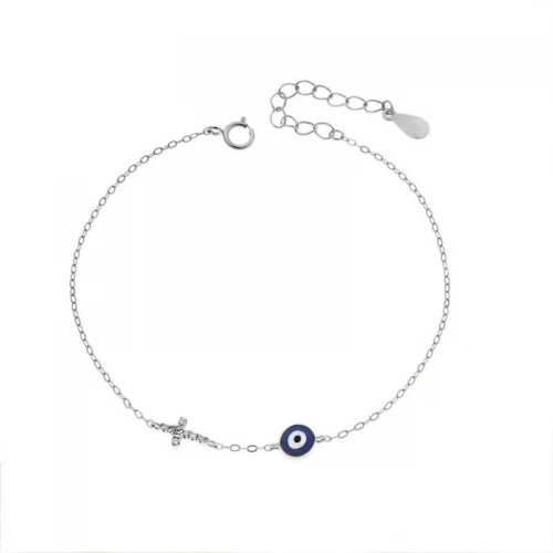 Senza Βραχιόλι Silver 925, με "Ματάκι", Σταυρό και Ζιργκόν SSR3038SBL
