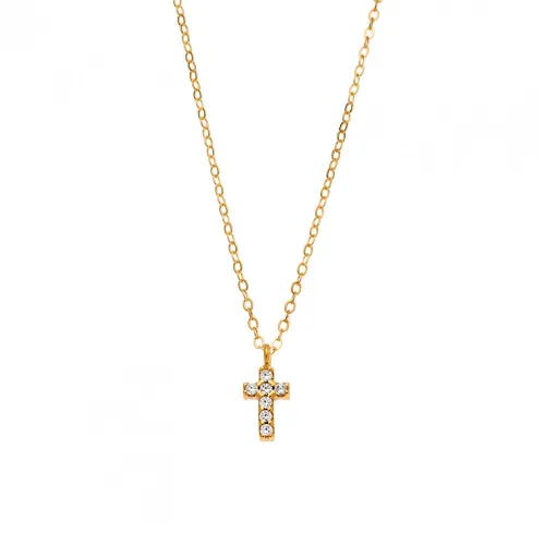 SENZA Κολιέ επιχρυσωμένο ασήμι 925, σταυρουδάκι διπλής όψης με τυρκουάζ και λευκά ζιργκόν SSR3087GT