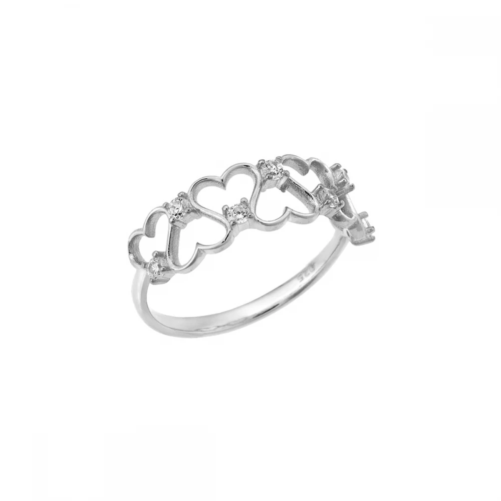 SENZA Δαχτυλίδι 925 Ασήμι με Καρδίες και Λευκά Ζιργκόν, SSR3227SR