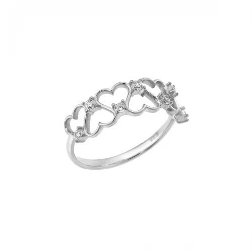 SENZA Δαχτυλίδι 925 Ασήμι με Καρδίες και Λευκά Ζιργκόν, SSR3227SR