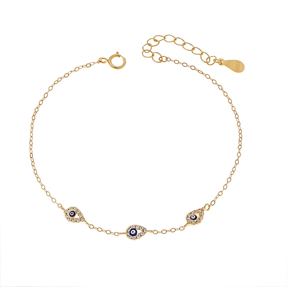 Βραχιόλι Senza Silver 925, επιχρυσωμένo με "Ματάκια" σε σχήμα "Δάκρυ" SSR3272GBL
