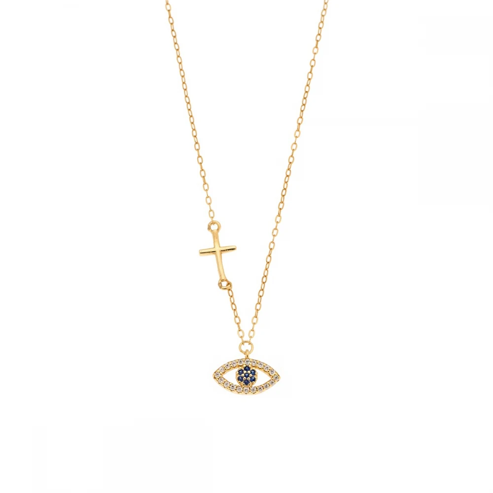 Κολιέ Senza Silver 925, επιχρυσωμένο Ματάκι με σμάλτο και Ζιργκόν SSR3291GD