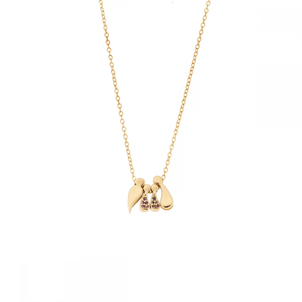 SENZA 925 Ασήμι Επιχρυσωμένο Κολιέ "Οικογένεια με Δύο Κορίτσια" SSR3299-2GPK