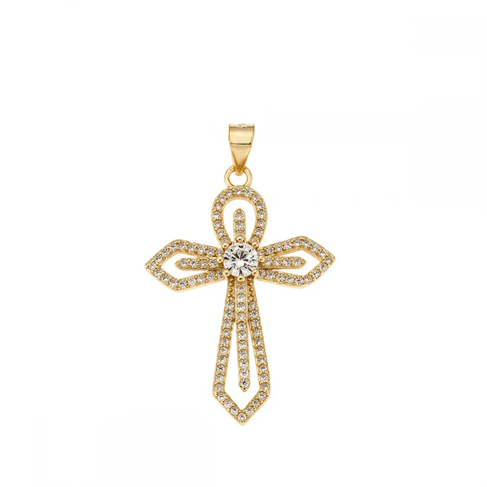 Senza Σταυρός από επιχρυσωμένο ασήμι 925, με λευκά ζιργκόν SSR3379GD
