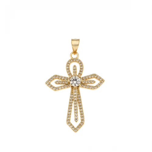 Senza Σταυρός από επιχρυσωμένο ασήμι 925, με λευκά ζιργκόν SSR3379GD