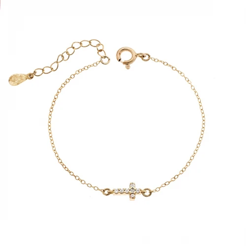 Senza Επιχρυσωμένο Βραχιόλι από Ασήμι 925, με Σταυρό και Ζιργκόν SSR3382GD