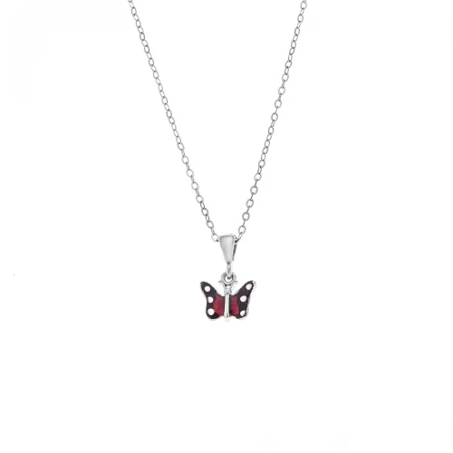 Senza 925 Ασήμι Κολιέ "Πεταλούδα" με Κόκκινο σμάλτο SSR3657SRD