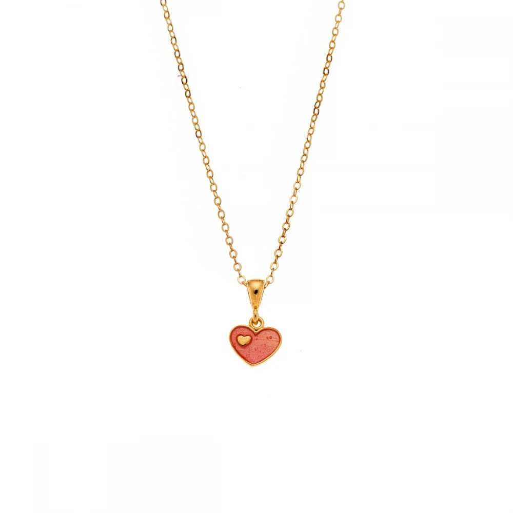 Senza 925 Ασήμι Επιχρυσωμένο Κολιέ "Καρδιά" με Ροζ σμάλτο SSR3664GPK