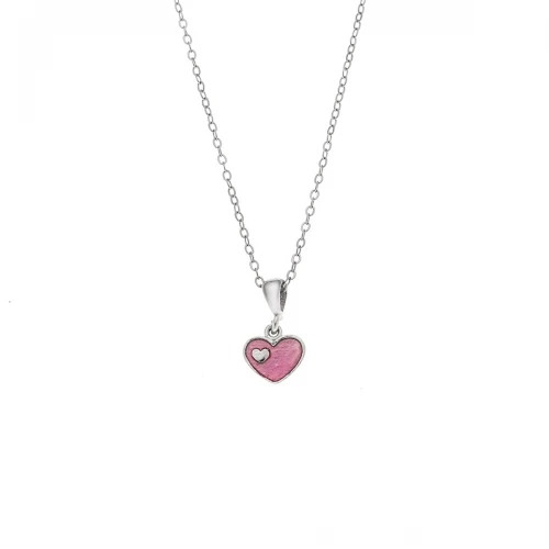 Senza 925 Ασήμι Κολιέ "Καρδιά" με Ροζ σμάλτο SSR3664SPK