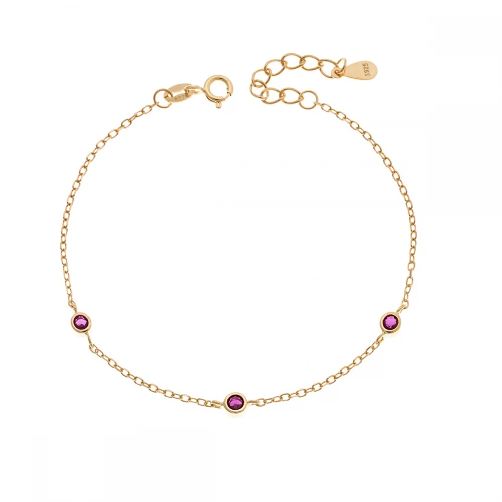 Senza 925 Ασήμι Επιχρυσωμένο, Βραχιόλι με Κόκκινα Ζιργκόν SSR3816GF