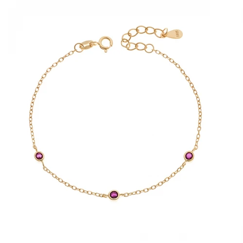 Senza 925 Ασήμι Επιχρυσωμένο, Βραχιόλι με Κόκκινα Ζιργκόν SSR3816GF