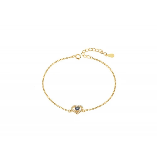 Senza Επιχρυσωμένο Βραχιόλι Ασήμι 925, "Καρδιά" Λευκά και Μπλε Zιργκόν SSR3945GLB