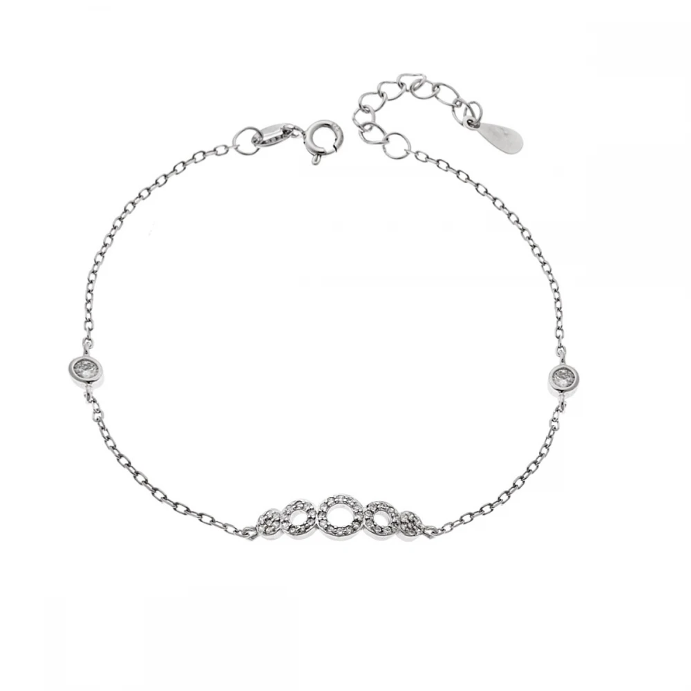 SENZA Βραχιόλι ασήμι 925, Κύκλοι με λευκά ζιργκόν SSR3949SR