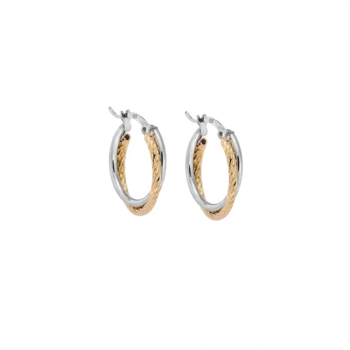 Σκουλαρίκια Senza από Ασήμι 925, Κρίκοι Δύο Τόνων SSR3983-1SGD