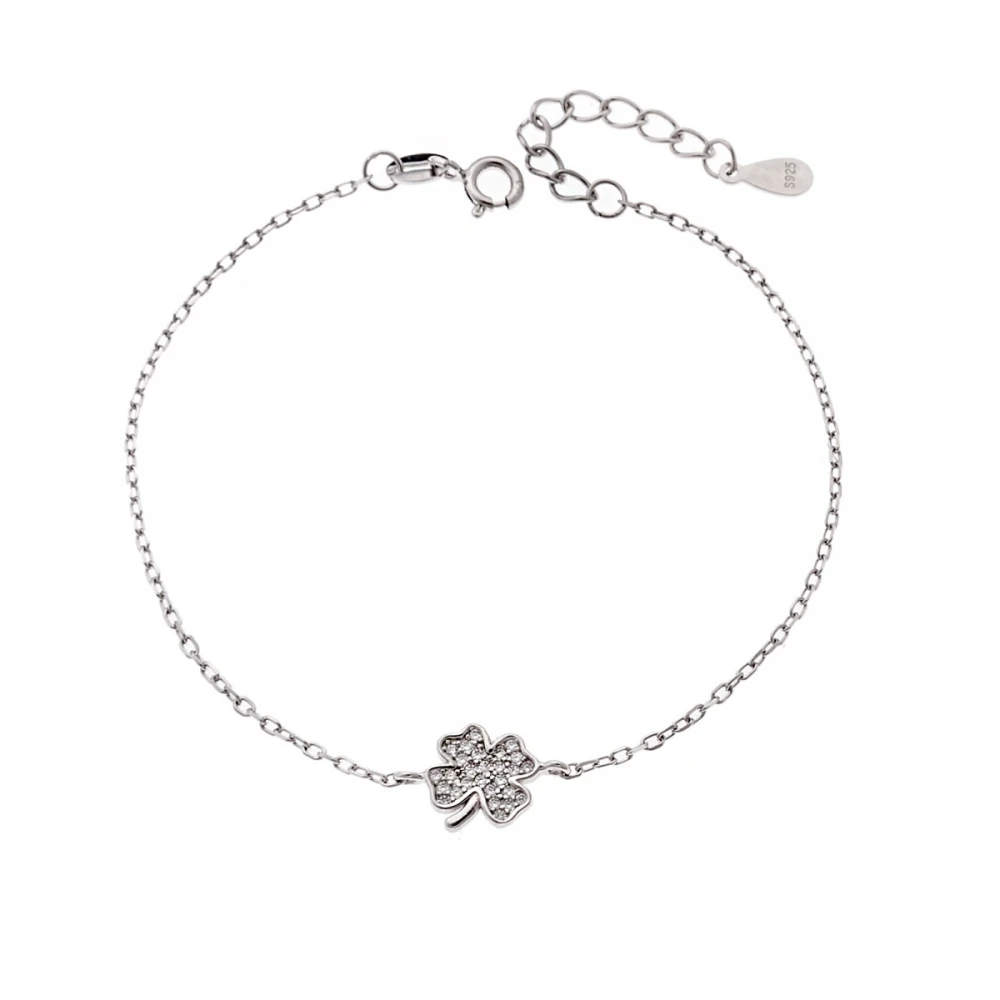 SENZA Βραχιόλι ασήμι 925, "Τριφύλλι" με λευκά ζιργκόν SSR4159SR