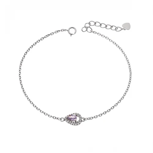 SENZA 925 Ασήμι Βραχιόλι "Δάκρυ" με Μωβ και Λευκά Ζιργκόν SSR4173SPE