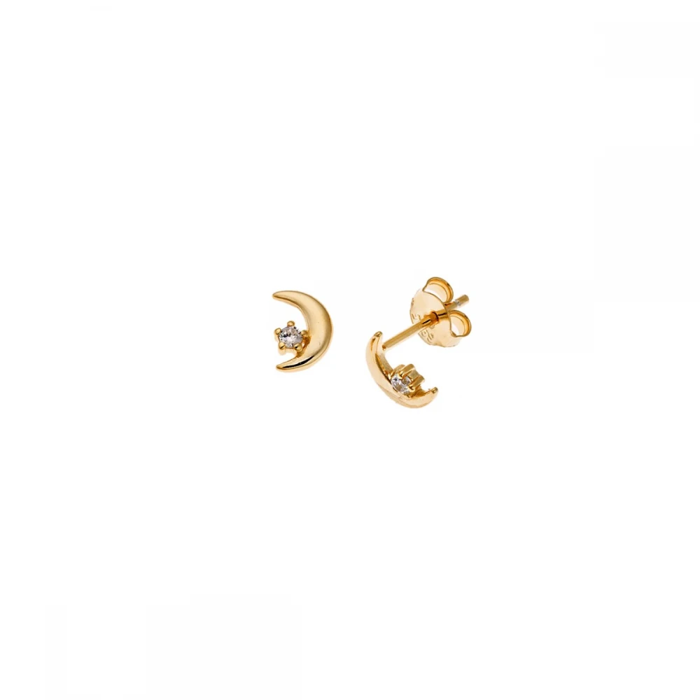 Σκουλαρίκια Senza επιχρυσωμένο ασήμι 925, "Φεγγάρι" με Λευκά Ζιργκόν SSR4218GD