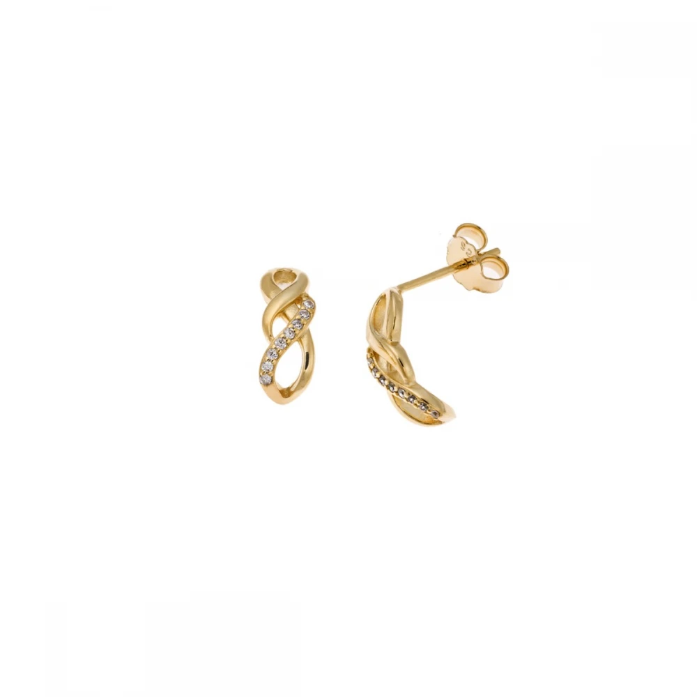 Σκουλαρίκια Senza επιχρυσωμένο ασήμι 925, "Άπειρο" με Λευκά Ζιργκόν SSR4245GD